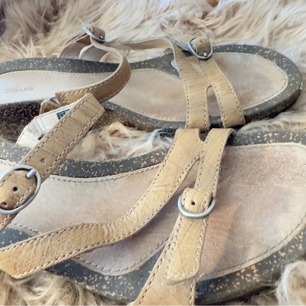 Teva Brown leather Strappy Wedge Sandals, slip on, women’s 8​ - Picture 11 of 12